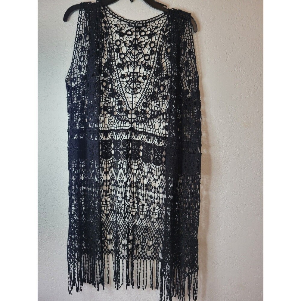 Crochet Vest Say What ?Sleeveless Black Size L - Picture 2 of 8
